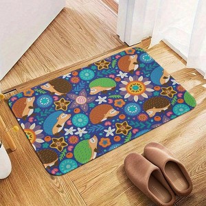 Hedgehogs And Floral Bathroom Rugs Winter Bath Mat Absorbent Non Slip Bathroom Mat Christmas Soft Floor Carpet 16x20 Inches - 1 of 1