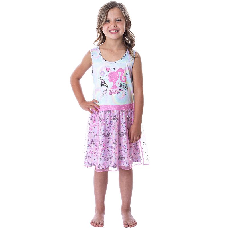 Barbie Girls' Tie-Dye Kids Tank Nightgown Pajama With Tulle Skirt Overlay Multicolor, 1 of 5