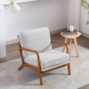 Arm Chair, Living Room Chairs With Solid Wood Frame, Curved Edges, Wooden Legs Modern Accent Upholstered Sofa Chairs For Living Room - 1 of 4