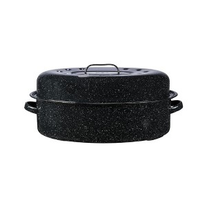 Granite Ware Oval Roaster With Lid, Enameled Steel Design, Speckled Black, Resists Up To 932°F, Ideal for Preparing Meals for Two - 1 of 4