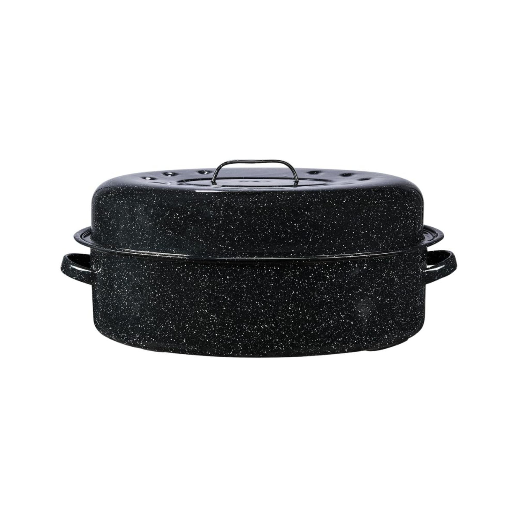 Granite Ware 19-Inch Oval Roaster With Lid, Enameled Steel Design, Up To 20 Lb Poultry/Roast, Resists Up To 932°F, Ideal for Preparing Meals for Two