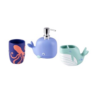 3pc Whales Kids' Bathroom Accessories Set - Allure Home Creations: Multicolored Resin Soap Dispenser, Toothbrush Holder, Tumbler - 1 of 4