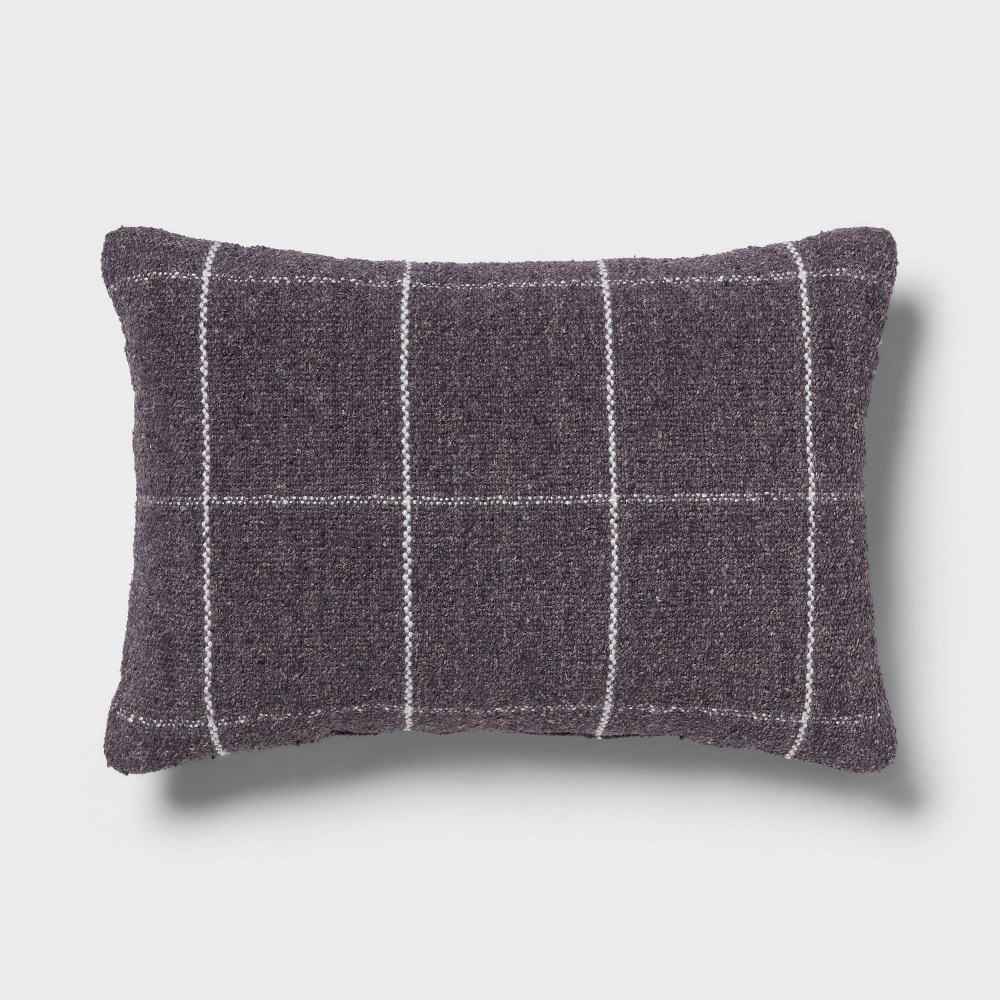 Windowpane Woven Decorative Pillow Oblong Navy Blue - Threshold™: Indoor Rectangle Accent, Polyester-Rayon Blend
