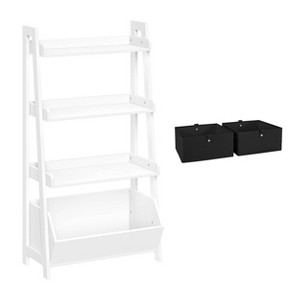 RiverRidge Amery 4-Tier 24in Ladder Shelf with Display Shelf and Storage Organizer Bin - White with 2 5in Fabric Bins - 1 of 4