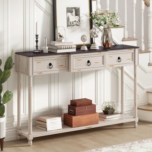 KTMBDW Console Table with 3 Drawers, Wood Entryway Table with Protruding drawer, Sofa Tables Narrow Long for Living Room, Entryway, Hallway - 1 of 4
