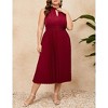 Women's Plus Size Halter Neck Sleeveless Pleated Midi Dress Summer Backless Flowy Beach Sundress - 2 of 4