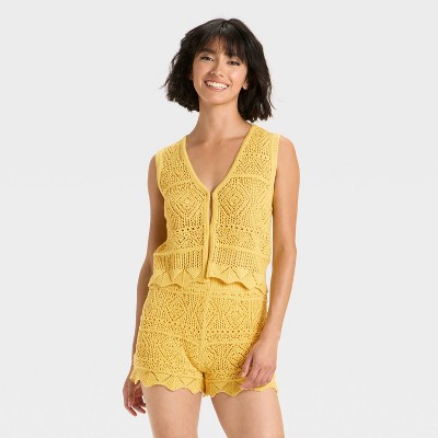 Women's Crochet-Style Pullover Sweater Tank - A New Day™ Yellow S