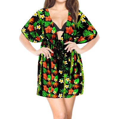 LA LEELA Women's Summer Mini Beach Tropical Dress Swimsuit V Neck Tops Cover Ups for Swimwear Women