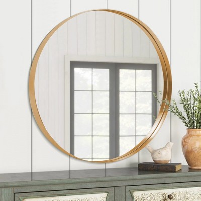 PexFix 32"x32" Aluminum Alloy Golden Round Deep Wall Mirror : Target