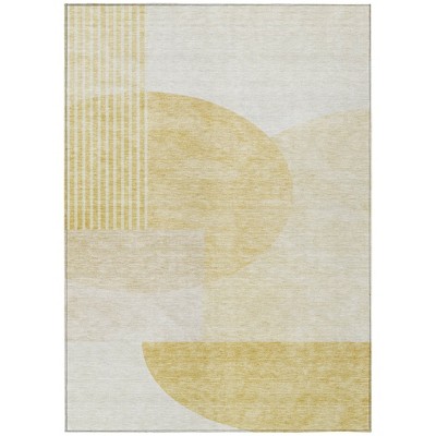 Gold Wheat And Ivory Geometric Washable Indoor Outdoor Area Rug