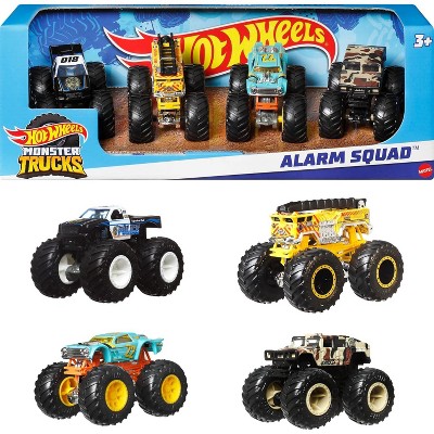 Hot Wheels Toy Monster Trucks Set of 4, 4-Pack of 1:64 Scale Alarm Squad