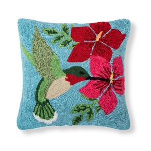 C&F Home 16" x 16 Humming Bird Floral Flowers Spring Theme Hooked Accent Throw Pillow - 1 of 4