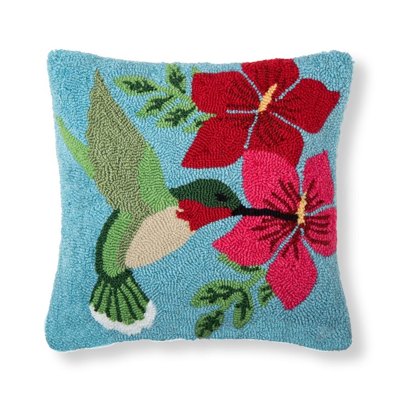 C&F Home 16" x 16" Humming Bird Floral Hooked Pillow, 1 of 6