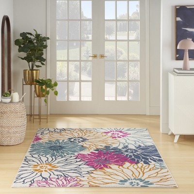 Handmade Off-White Floral Synthetic 8' x 10' Rug