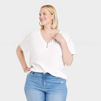 Lucky Brand Women's Mixed Media Short Sleeve Top - White : Target