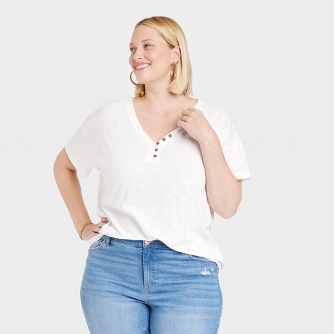 Women's Short Sleeve Essential Henley Tunic T-shirt - Knox Rose™ White 1x :  Target