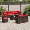 vidaXL 9 Piece Patio Sofa Set with Cushions Brown and Red Poly Rattan - With Table - 2 of 4
