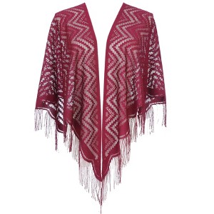 INSPIRE CHIC Shawls and Wraps for Evening Dresses Lace Mesh Fringe Scarves 1Pc - 1 of 4