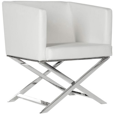 Transitional Luxe White Leather Director's Accent Chair with Chrome Finish