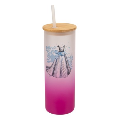 Elanze Designs 25 Ounce Frosted Glass Gradient Travel Tumbler With Straw and Wooden Lid, Wedding Day Pink