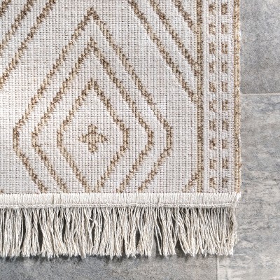 Beige Braided Synthetic Square Indoor/Outdoor Area Rug