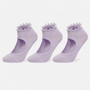 Anna-Kaci Women's 3-Pack Non-Slip Ballet Cut Ankle Socks with Ruffled Trim and Grip Soles for Yoga or Daily Wear - 1 of 3