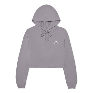 Dalix Smile Face Embroidered Fleece Cropped Hoodie Cold Fall Winter Women - 1 of 4