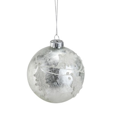 Northlight 3.25" Iced Glitter Leaves Glass Ball Christmas Ornament - Silver