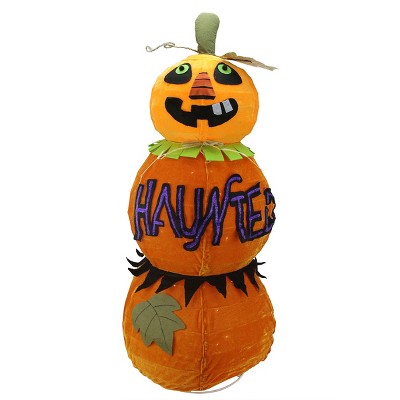 Northlight 38" Prelit Standing "HAUNTED" Jack-o-Lantern Pumpkin Halloween Decoration - Orange/Purple