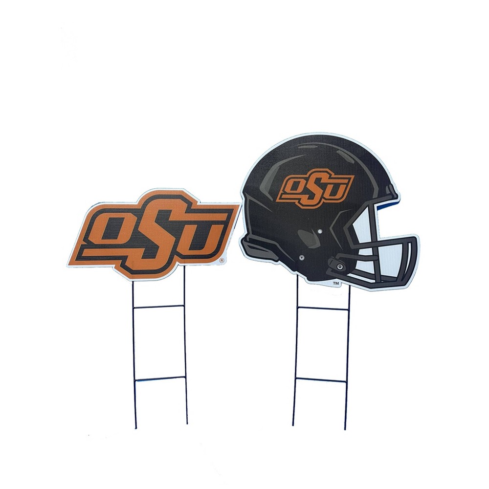 NCAA Oklahoma State Cowboys 2pk Logo and Helmet Garden Stake Set