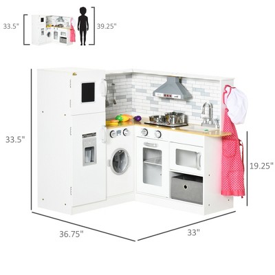 Infurnic Play Food and Toy Kitchens Corner Kitchen Sound Effects and Countertop Space, Food Toys, Kids Kitchen, Ages 3-6, White, 33.00"*36.80"*33.50"