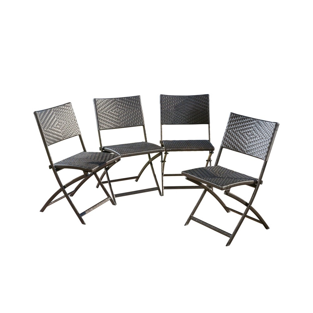 Photos - Garden Furniture El Paso Set of 4 Wicker Patio Folding Chairs - Brown - Christopher Knight