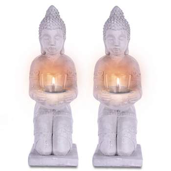 Set of 2 Kante Composite Buddha Statues Tealight Candle Holders Dark Gray - Rosemead Home & Garden, Inc.