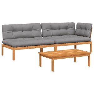vidaXL Patio Pallet Sofa Set - 3 Piece Acacia Wood Outdoor Lounge Furniture with Cushions, Modular Design, Easy-to-Clean Tabletop - 1 of 4