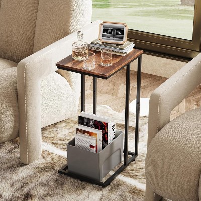 C Shaped End Table, Small Side Tables for Sofa and Bed, Couch Table That Slides Under for Living Room, Bedroom, Home Office, Small Spaces