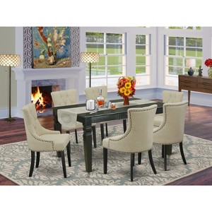 HomeStock 7Pc Dinette Set Includes a Rectangular Kitchen Table with Butterfly Leaf and Six Parson Chairs with Light Beige Fabric, Black Finish - 1 of 3