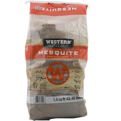  Western Premium BBQ Kiln Dried Mesquite Seasoned Mini Wood Logs with Robust Flavor for Smokers or Grills, 1.5 Cubic Feet 