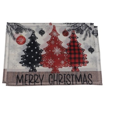 Unique Bargains Christmas Place Mats Christmas Trees Flax Red Black Beige 11.8"x17.7" 2 Pcs