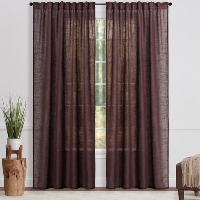 Brown Polyester Light-Filtering Semi-Sheer Curtain Panels, 52" x 63"