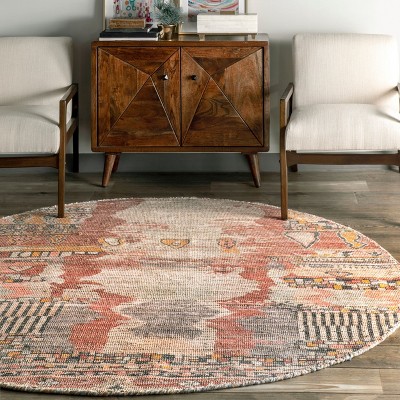 Handmade Multicolor Oriental Round Area Rug, 6' Cotton Blend