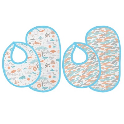 Bacati - Jungle Safari Aqua/Orange Muslin 4 pc Bibs/Burpies
