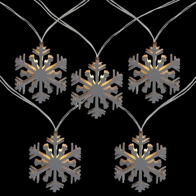 Battery Powered White Snowflake LED Christmas Lights with Clear Wire