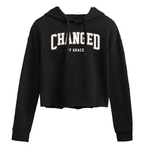 Women's - Instant Message - Changed By Grace Collegiate Cropped Graphic Hoodie - 1 of 4