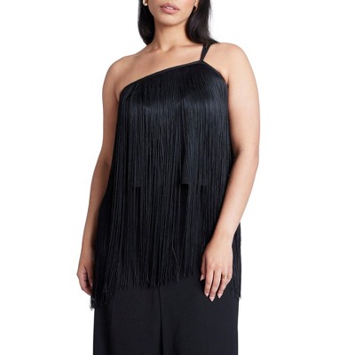 ELOQUII Women's Plus Size One-Shoulder Fringe Top