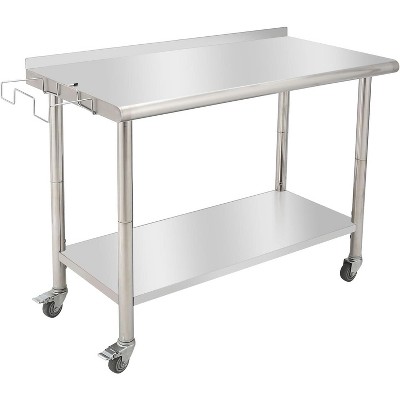 48"x24" Stainless Steel Prep Table w/ Undershelf & Wheels - Heavy-Duty Commercial Worktable for Kitchens