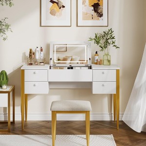 Makeup Vanity Desk with Flip Top Mirror and Lights, 47" 3 in 1 Vanity Table with 5 Drawers - 1 of 4