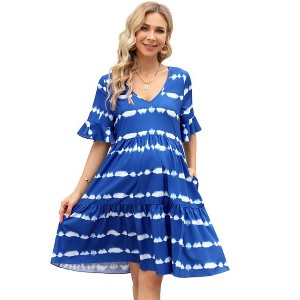 Casual Babydoll Dress  Floral Printed Flowy Mini Short Tunic Dress - 1 of 1
