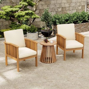 ORRD Modern Acacia Wood Patio Set - 3-Piece Club Chair Conversation Set with Side Table for Garden, Deck & Outdoor Spaces - 1 of 4