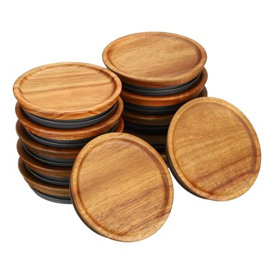 Unique Bargains Wooden Wide Mouth Mason Jar Lid Set with Airtight Silicone Rings 12 Pcs