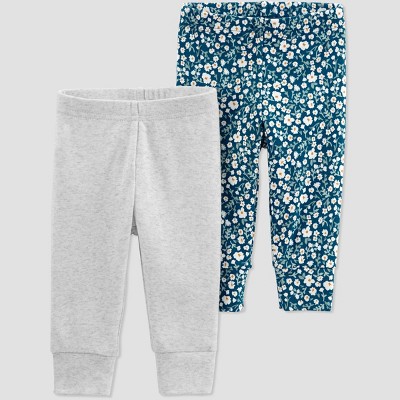 Image of Baby Girls' 2pk Floral Pull-On Pants - Just One You® made by carter's Gray/Blue Newborn